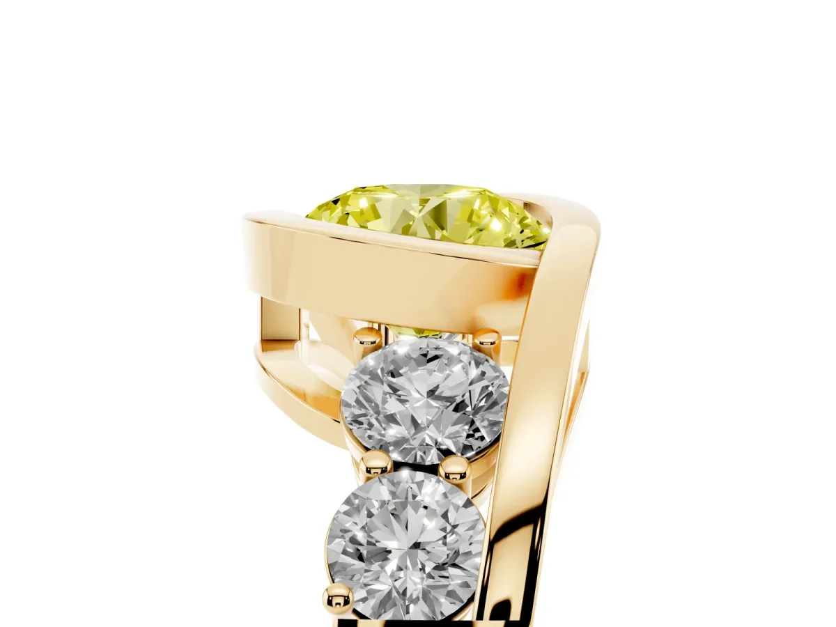 Fancy Yellow Bezel Set Round Cut Diamond Bypass Ring with Round Accents Yellow gold