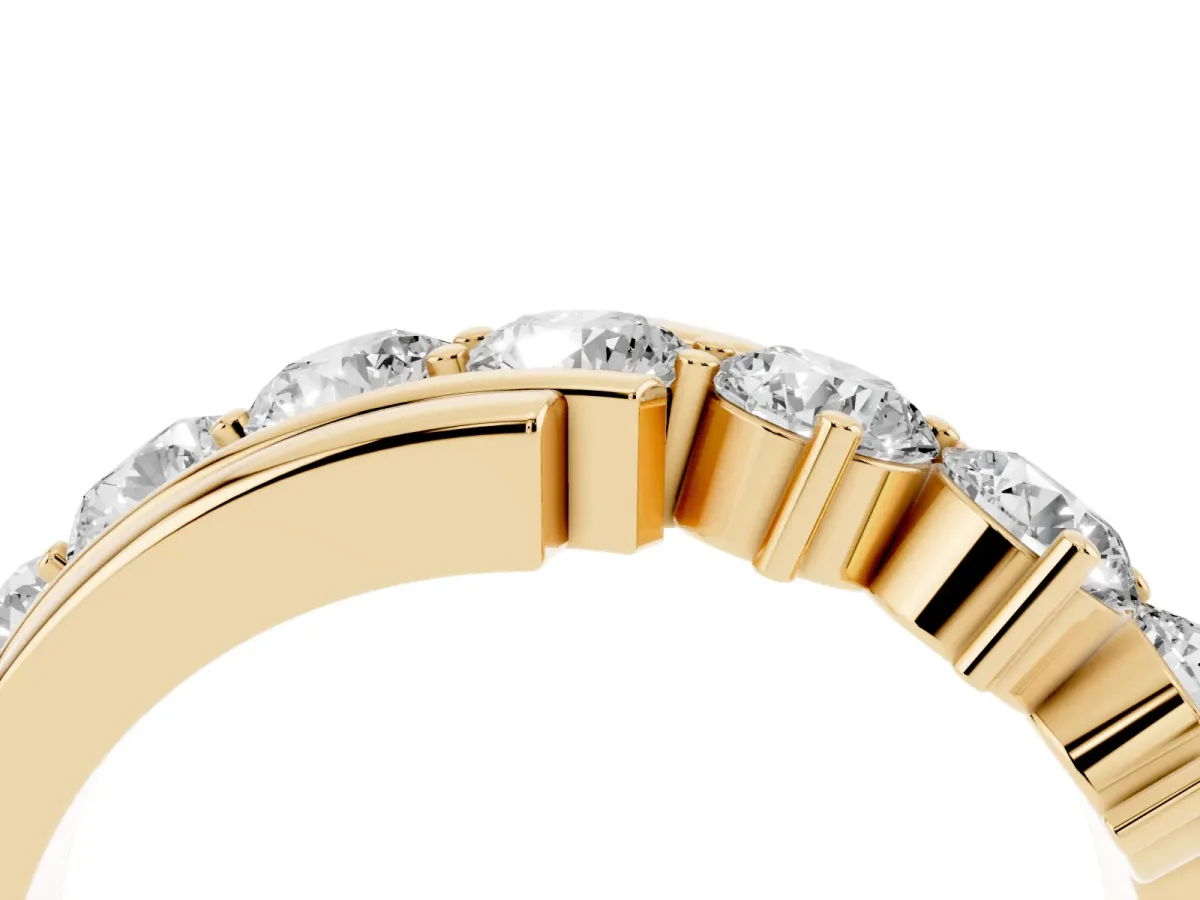 Round Diamond Wave Band with Channel and Shared Prong Setting Yellow gold