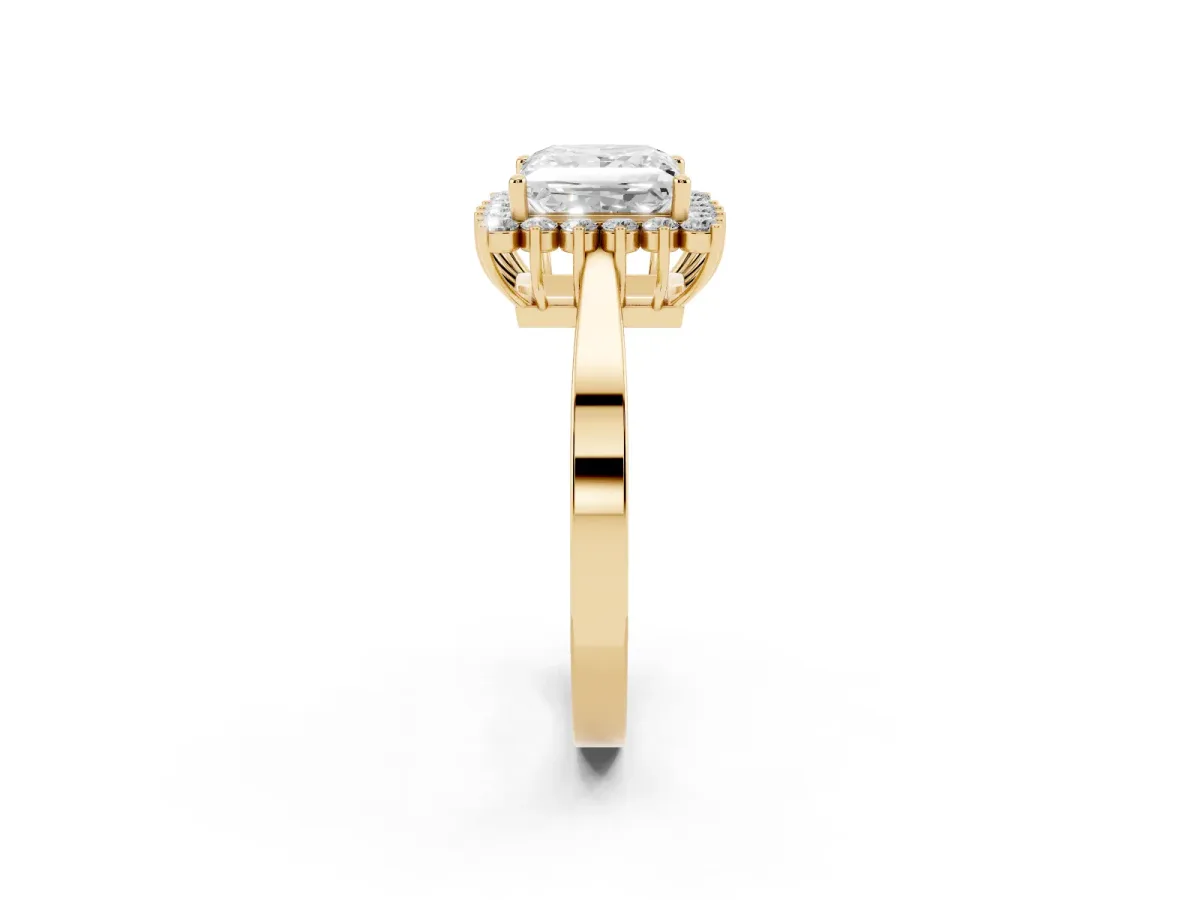 Princess Cut Cut Diamond Halo Ring with Round Brilliant Halo and Solitaire Band Yellow gold