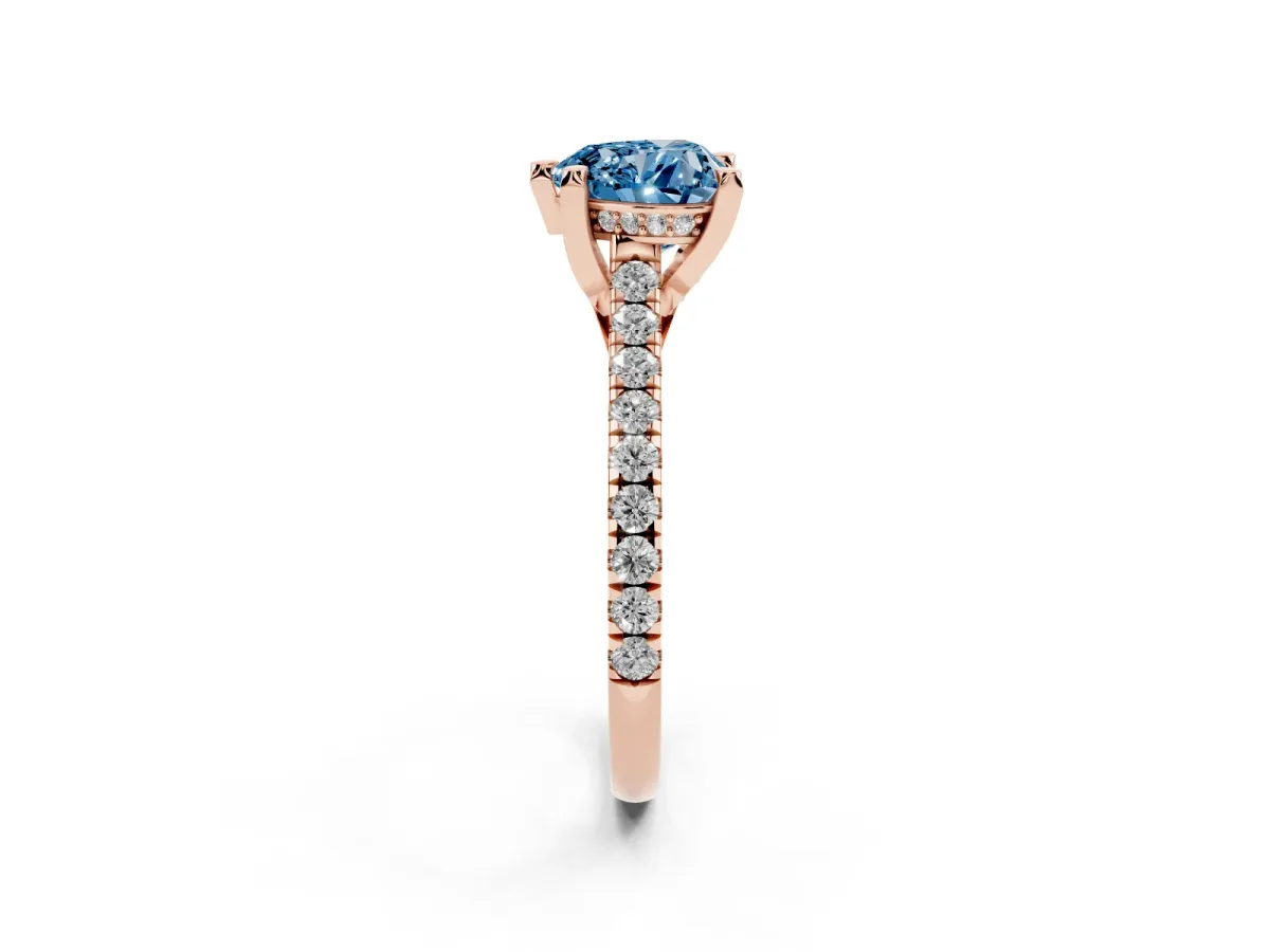 Fancy Blue Heart Cut Brilliant Diamond Solitaire with Pavé Band and Four-Prong Setting Rose gold