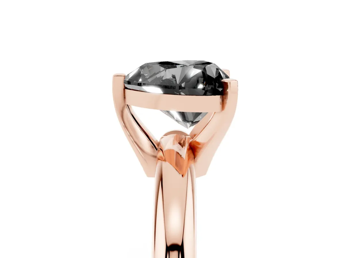 Fancy Black Heart Cut Diamond Solitaire Engagement Ring with Round Band and Four-Prong Setting Rose gold