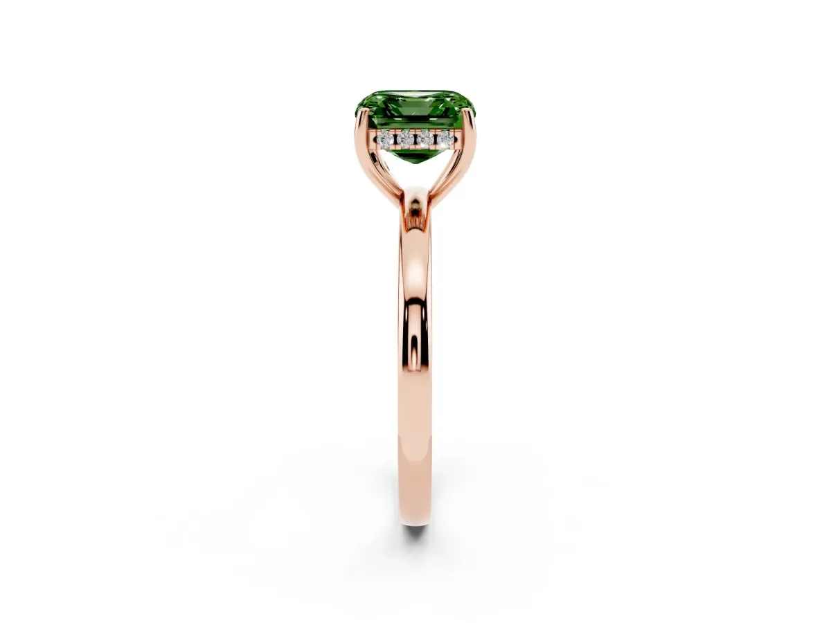 Fancy Green Asscher Cut Solitaire Diamond Ring with Prong Setting and Plain Band Rose gold