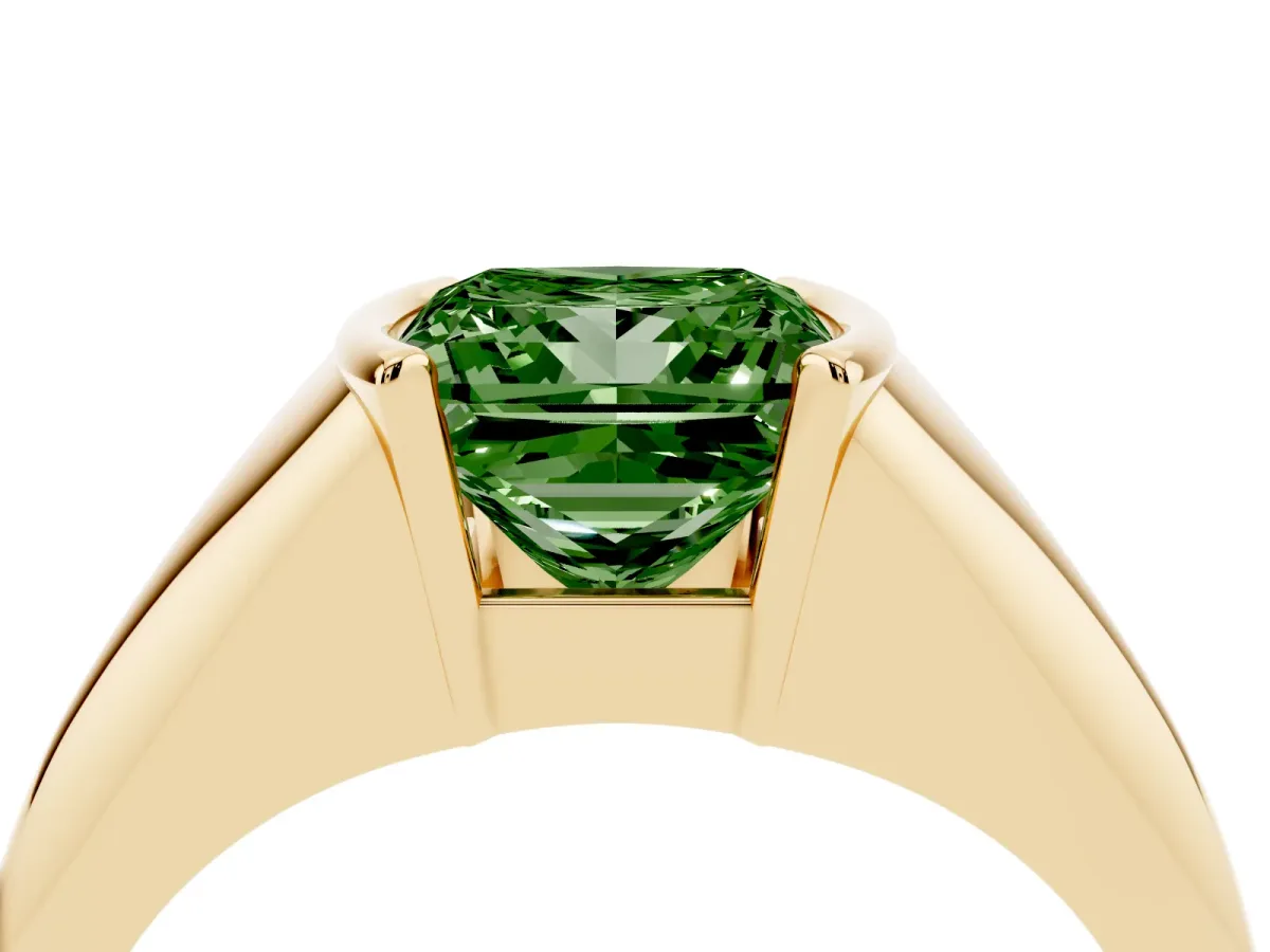 Fancy Green Princess Cut Solitaire Tension Set Diamond Ring Yellow gold