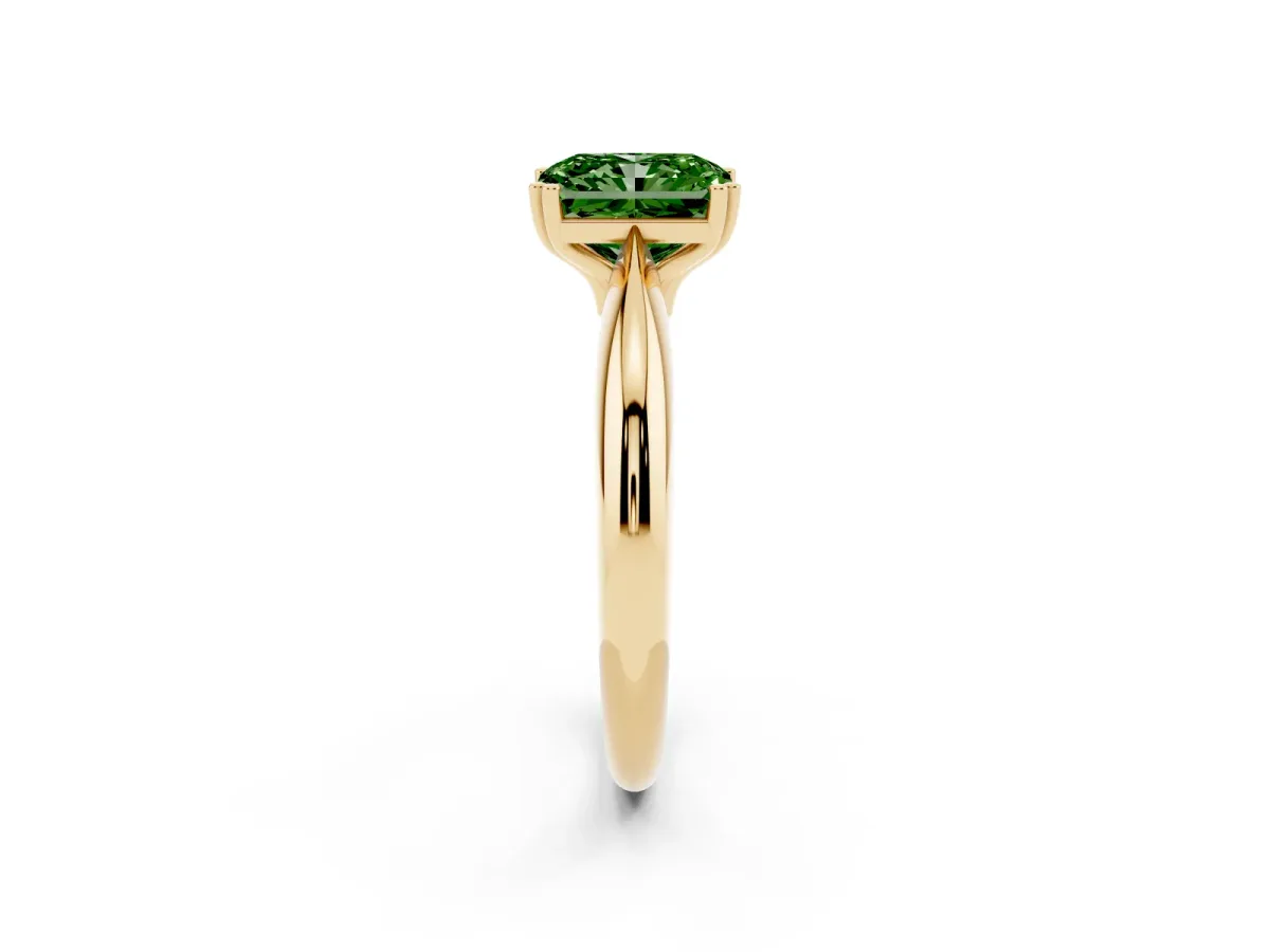 Fancy Green Radiant Cut Cut Solitaire Engagement Ring with Tapered Band and Four-Prong Setting Yellow gold