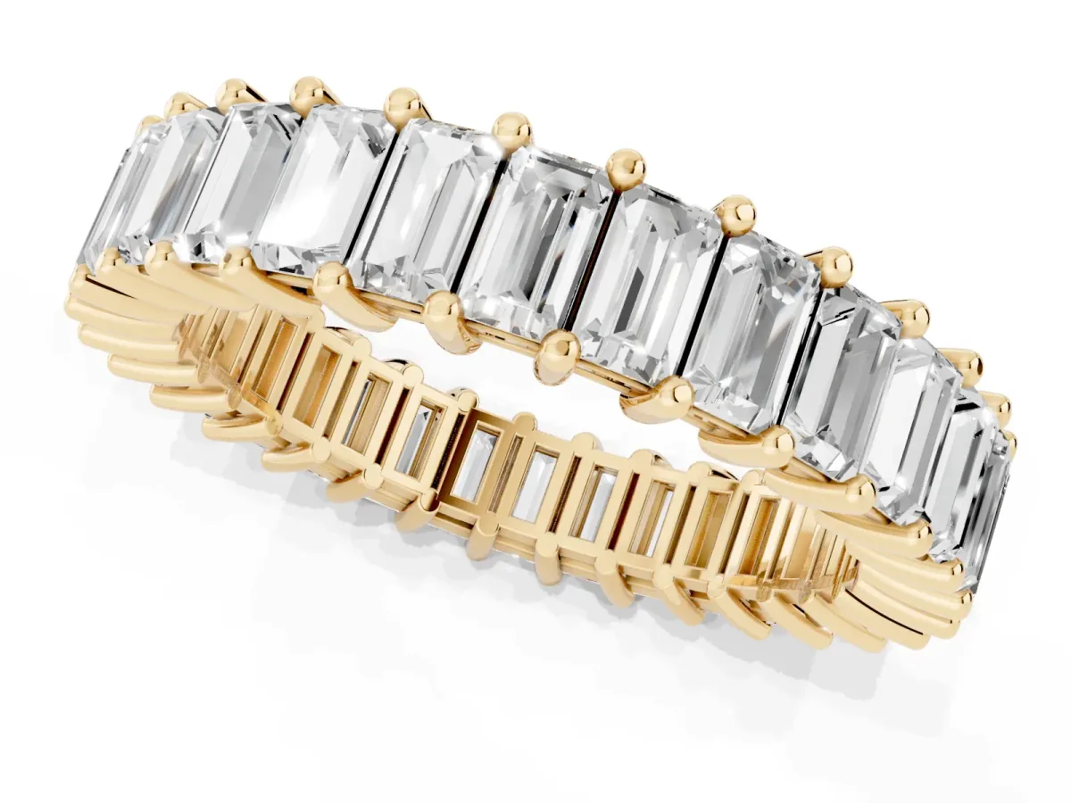 Baguette Cut Eternity Band with Shared Prong Setting Yellow gold