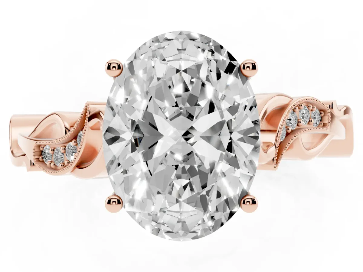 Oval Cut Solitaire Vine Band with Milgrain Prong Setting Rose gold