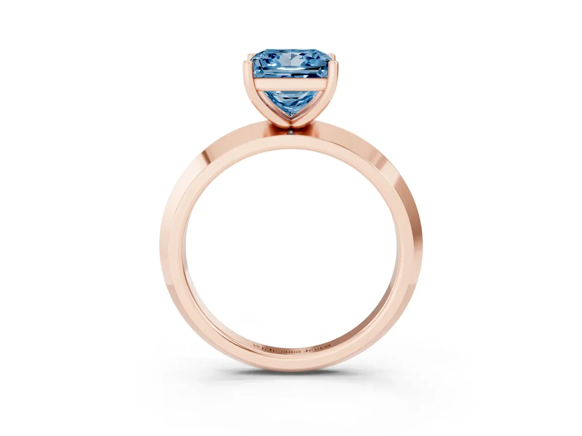 Fancy Blue Princess Cut Cut Solitaire Engagement Ring with Flat Band and Four-Prong Setting Rose gold