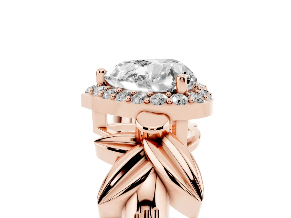 Heart Cut Halo Diamond Floral Band with Four-Prong Setting Rose gold
