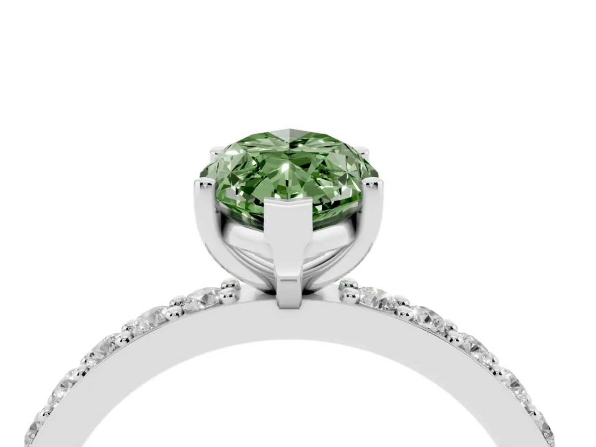 Fancy Green Marquise Cut Cut Diamond Solitaire with Pave Band and Four-Prong Setting Silver