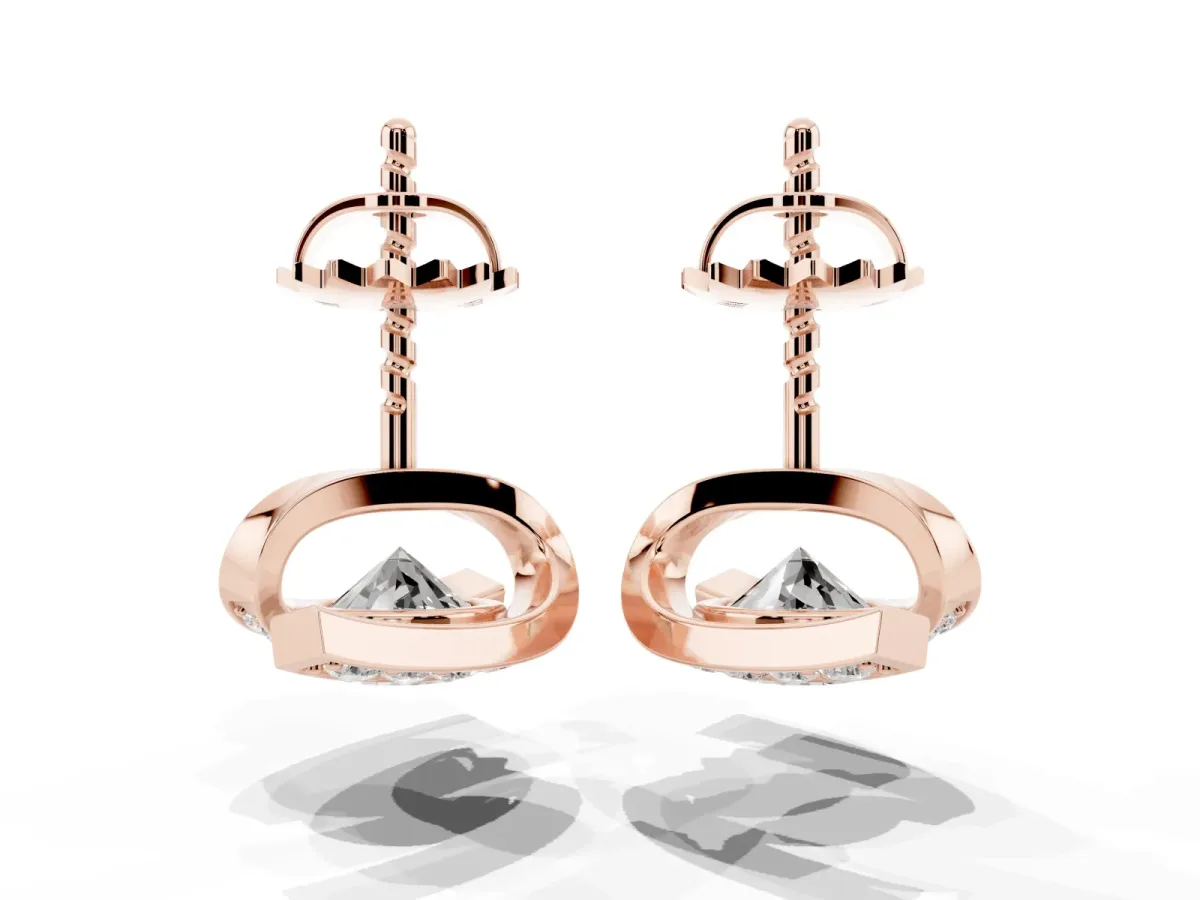 Round Diamond Curve Wave Stud Earrings Rose gold