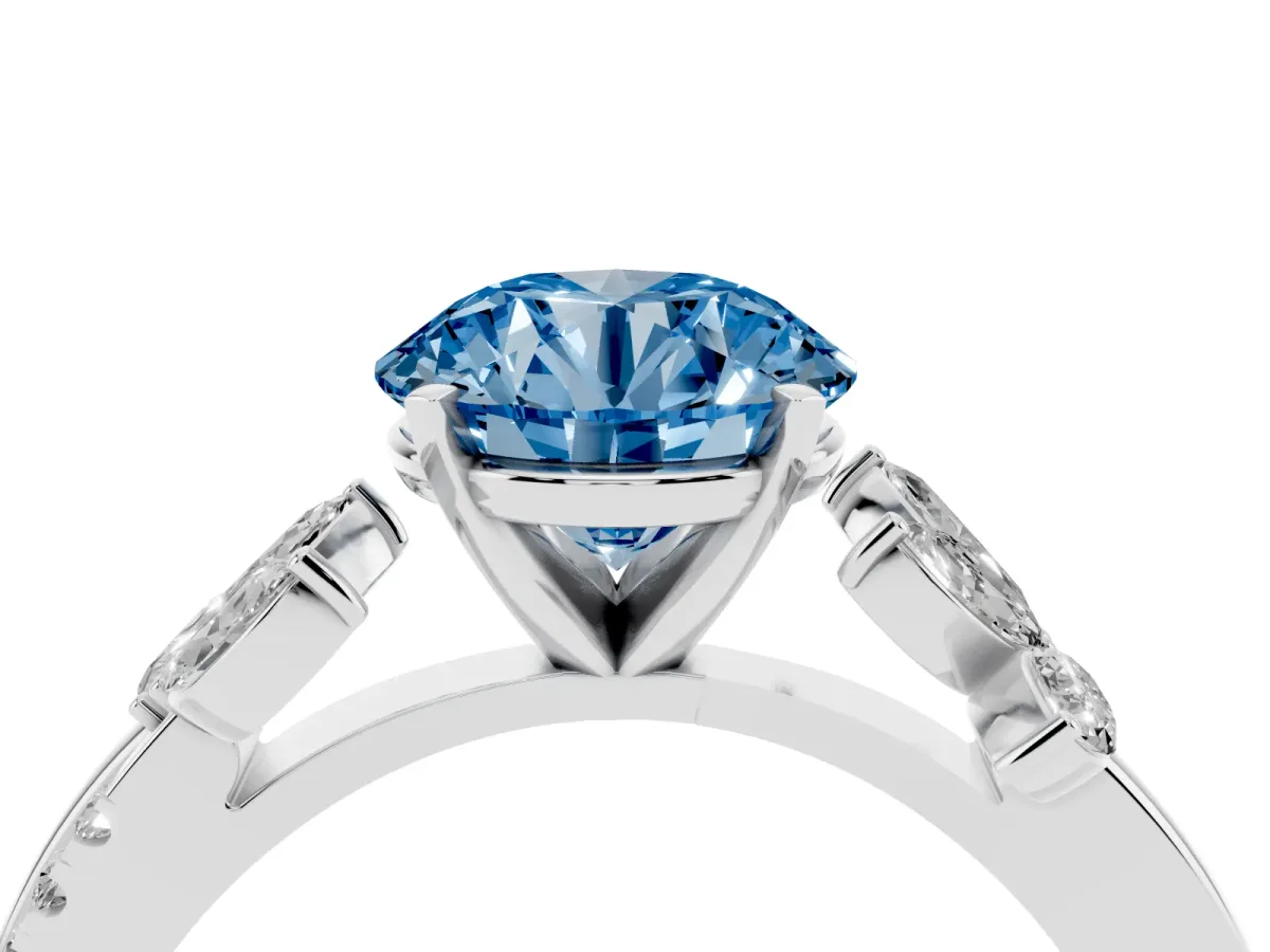 Fancy Blue Round Cut Diamond Floral Vine Solitaire Engagement Ring Platinum