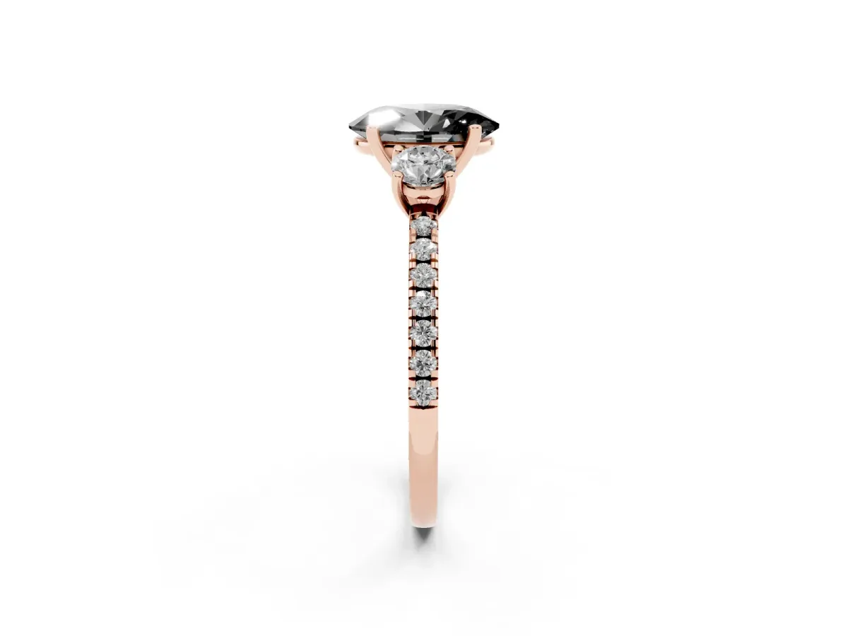 Fancy Black Three-Stone Oval Cut Cut Diamond Pavé Band with Prong Setting Rose gold