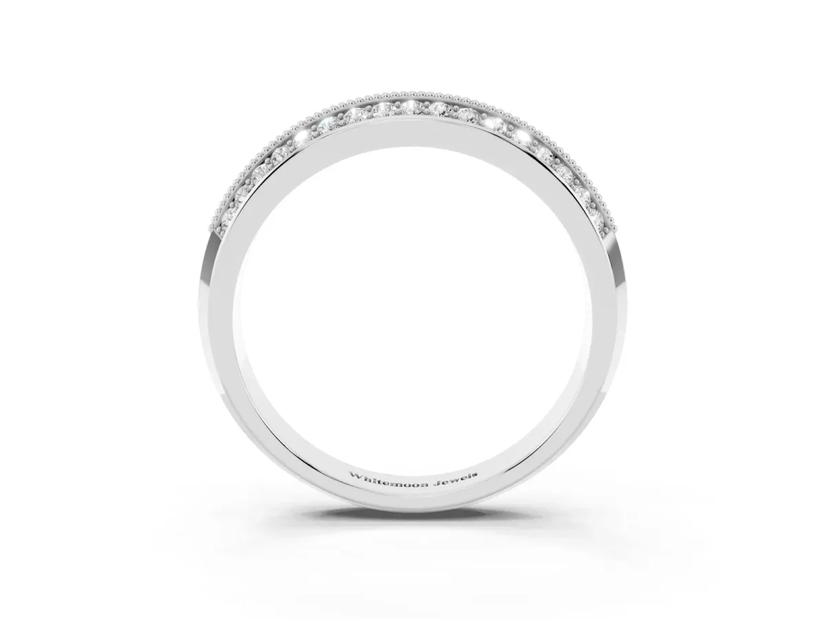 Round Diamond Pave Eternity Band with Milgrain Edging Platinum