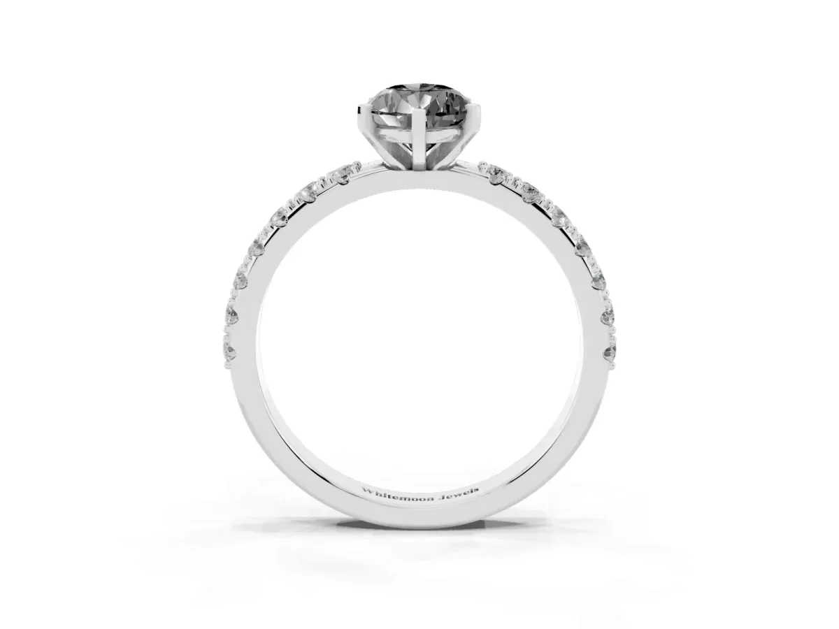 Fancy Black Pear Cut Diamond Solitaire Pavé Band with Four-Prong Setting Silver