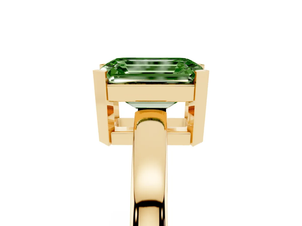 Fancy Green Emerald Cut Cut Solitaire Ring with Four-Prong Setting and Classic Band Yellow gold