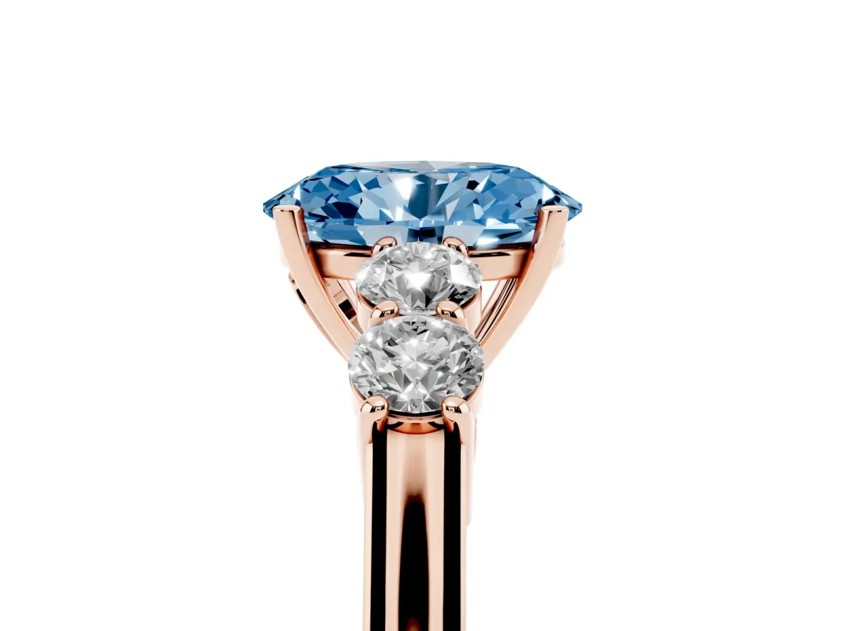 Fancy Blue Oval Cut Cut Diamond Five-Stone Prong Set White Gold Ring Rose gold