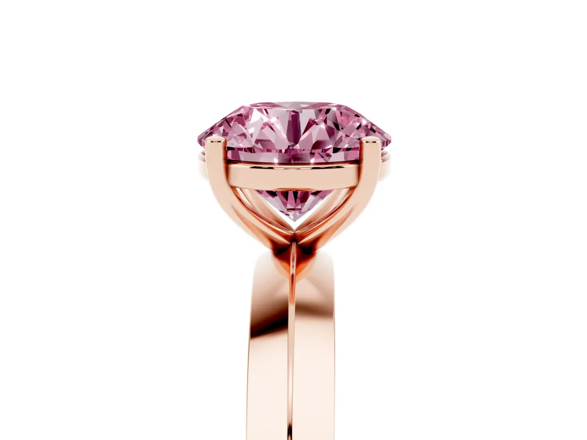 Fancy Pink Round Cut Cut Solitaire Engagement Ring with Flat Band and Four-Prong Setting Rose gold