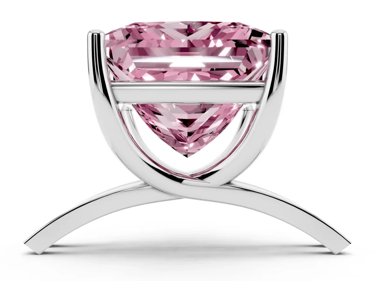 Fancy Pink Princess Cut Cut Diamond Solitaire Engagement Ring with Tapered Plain Band and Four-Prong Setting Silver