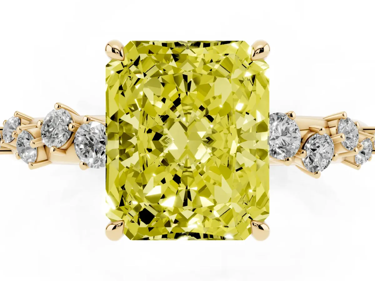 Fancy Yellow Radiant Cut Diamond Cluster Prong-Set Solitaire Ring Yellow gold