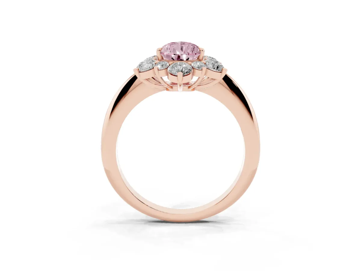Fancy Pink Pear Cut Diamond Cluster Halo Ring with Solitaire Band and Four-Prong Setting Rose gold