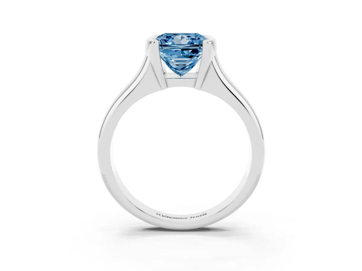 Fancy Blue Princess Cut Solitaire Tension Set Diamond Ring with Split Shank Band Platinum