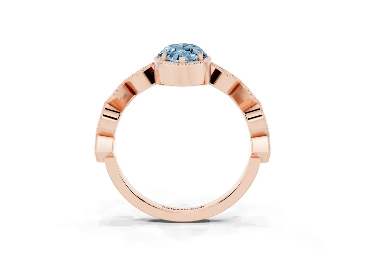 Fancy Blue Marquise Cut Milgrain Marquise Diamond Twist Band Ring Rose gold