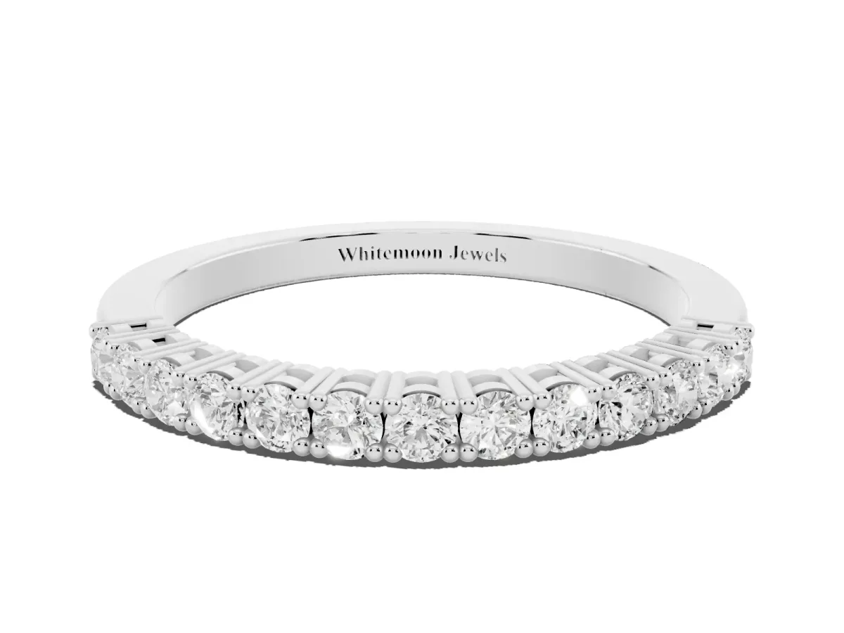 Round Diamond Half-Eternity Band with Shared Prong Setting Platinum