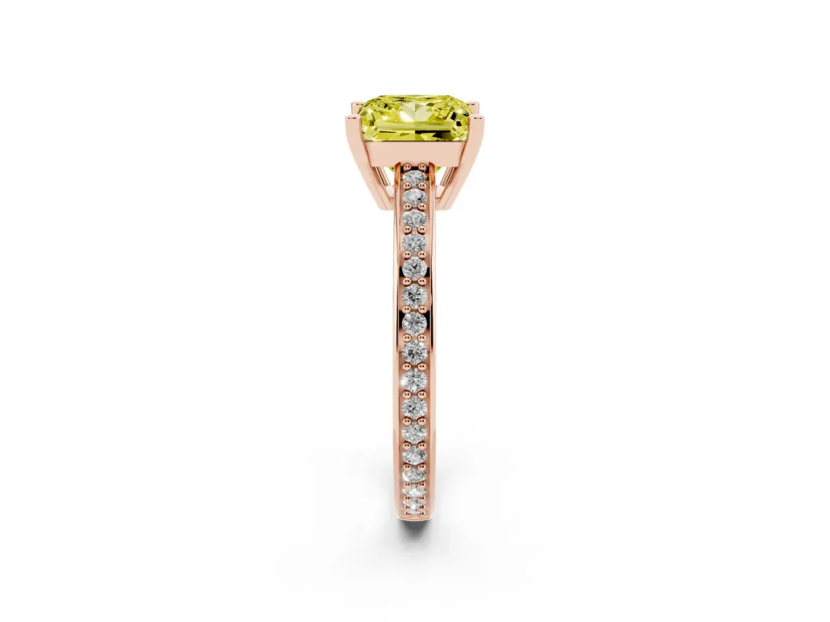 Fancy Yellow Princess Cut Solitaire Pavé Band Prong Setting Ring Rose gold