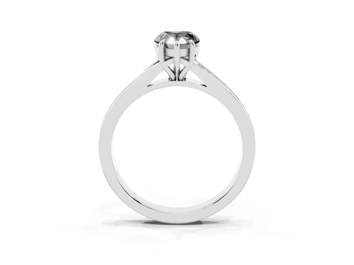 Fancy Black Pear Cut Diamond Solitaire Ring with Pavé Band and Prong Setting Silver