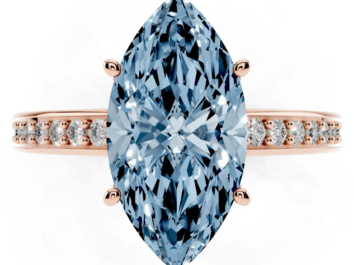 Fancy Blue Marquise Cut Solitaire Pavé Band Prong Setting Ring Rose gold
