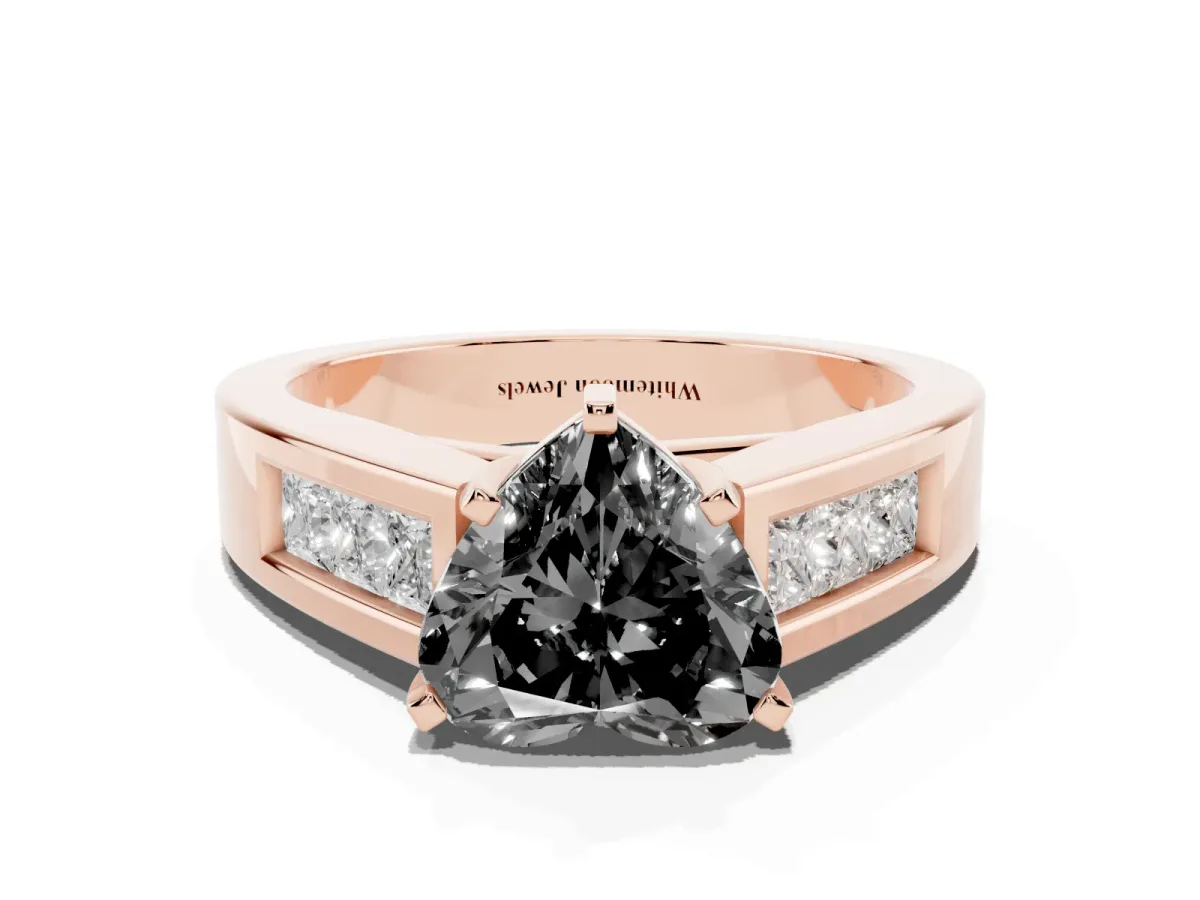 Fancy Black Heart Cut Cut Channel Set Solitaire Ring with Four-Prong Setting Rose gold