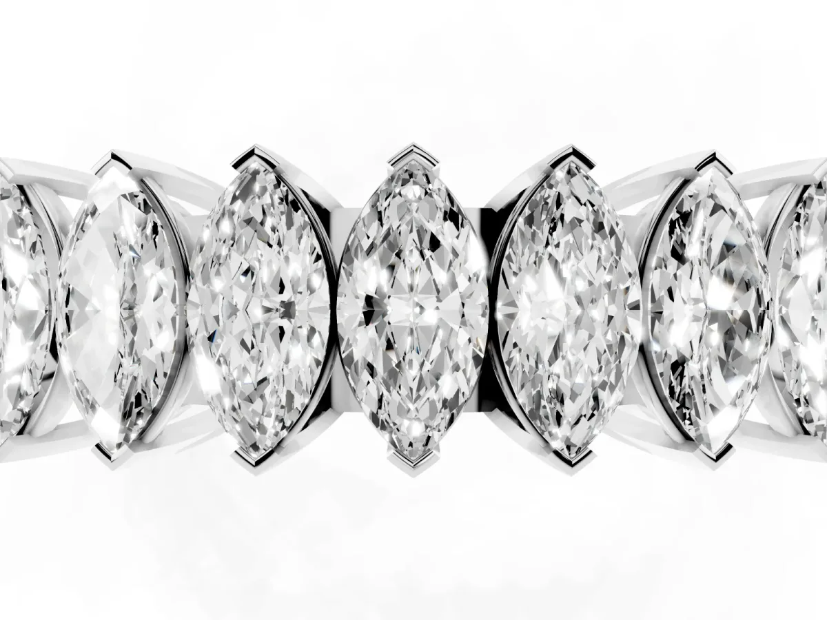 Marquise Diamond Prong Set White Gold Curved Band Silver
