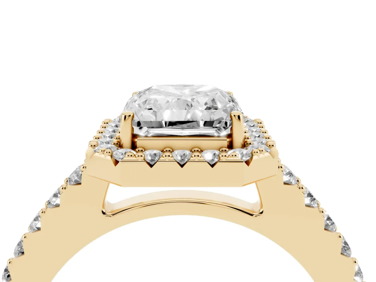 Radiant Cut Halo Diamond Pavé Solitaire Ring Yellow gold