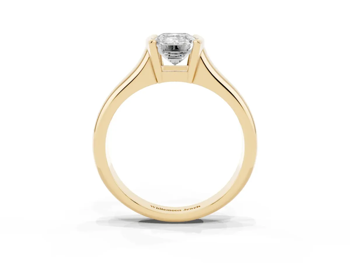 Emerald Cut Solitaire Tension Set Diamond Ring with Split Shank Band Yellow gold