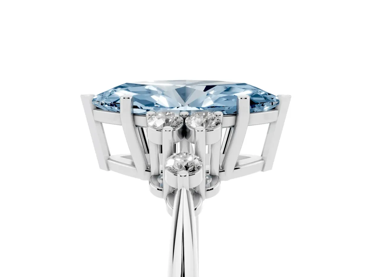 Fancy Blue Marquise Cut Cut Diamond Cluster Ring with Solitaire Band and Four-Prong Setting Silver