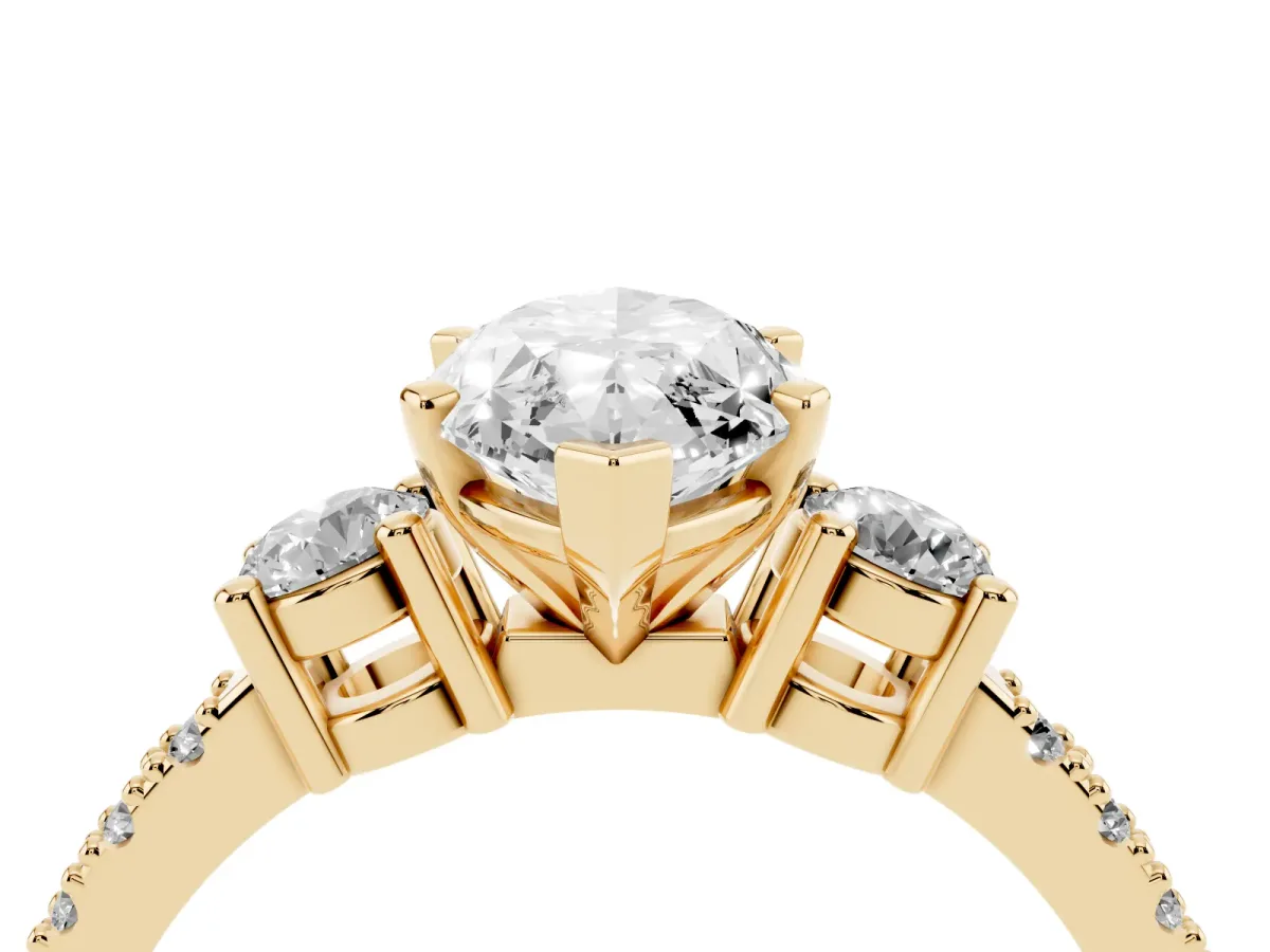 Marquise Cut Three-Stone Diamond Pavé Band with Prong Setting Yellow gold