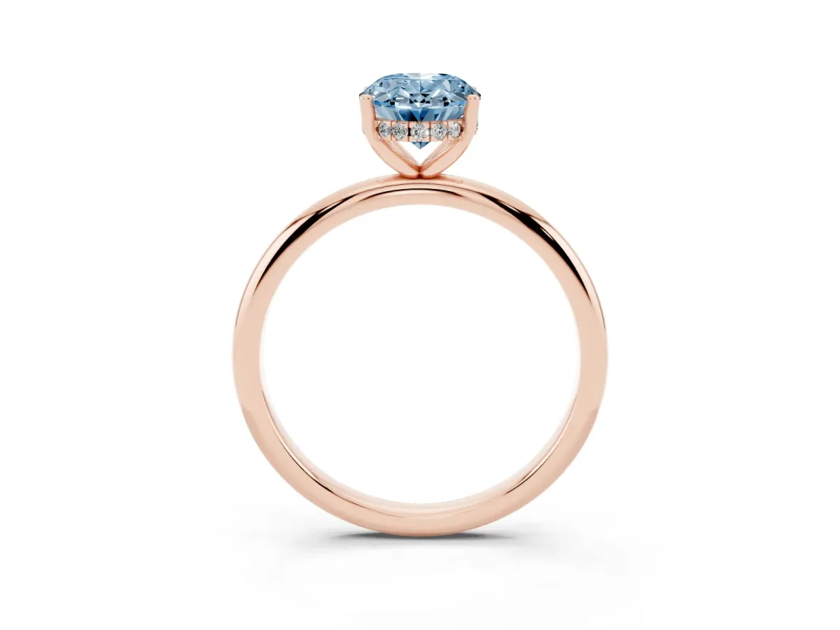 Fancy Blue Oval Cut Cut Solitaire Engagement Ring with Four-Prong Setting and Classic Band Rose gold