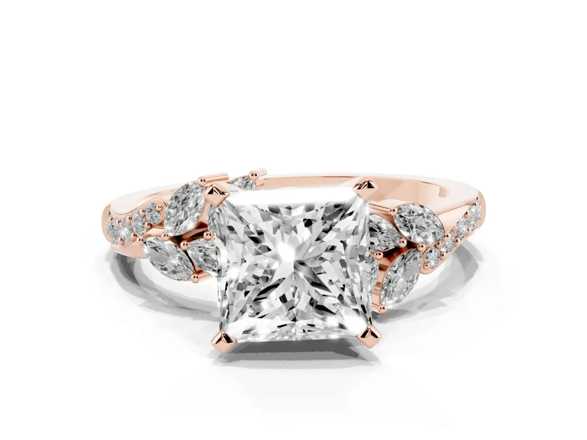 Princess Cut Solitaire Marquise Twist Band with Six-Prong Setting Rose gold