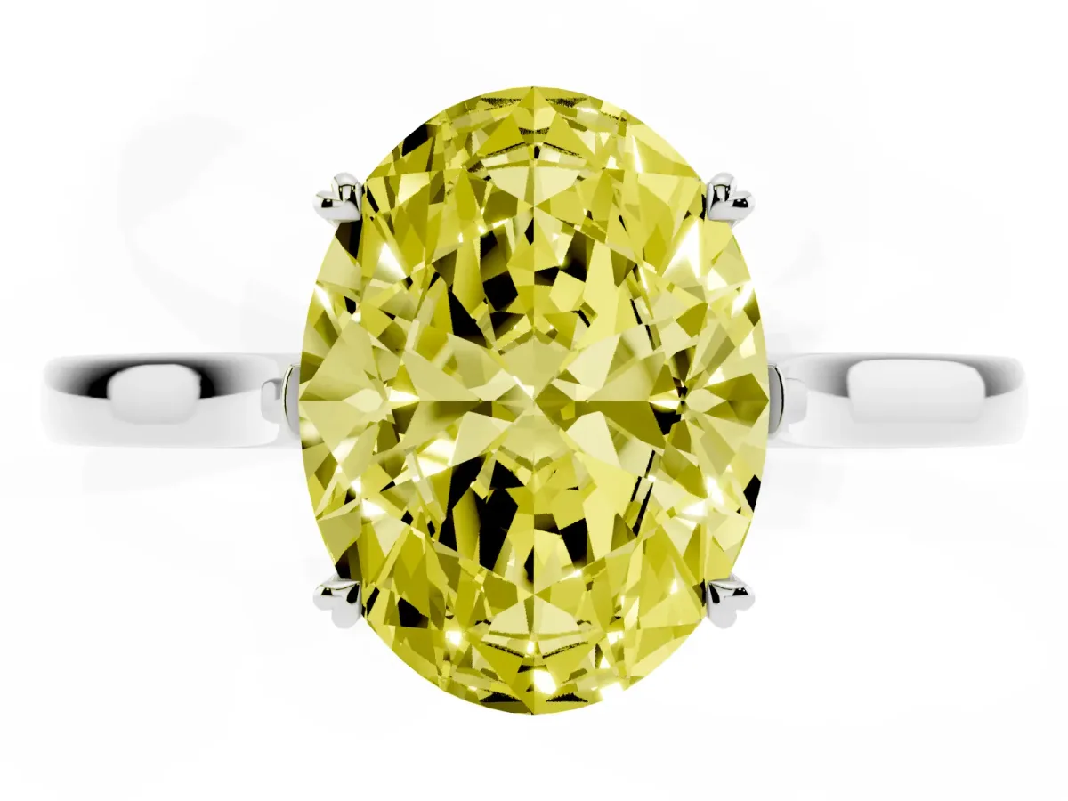Fancy Yellow Oval Cut Solitaire Heart Prong Engagement Ring with Tapered Band Silver