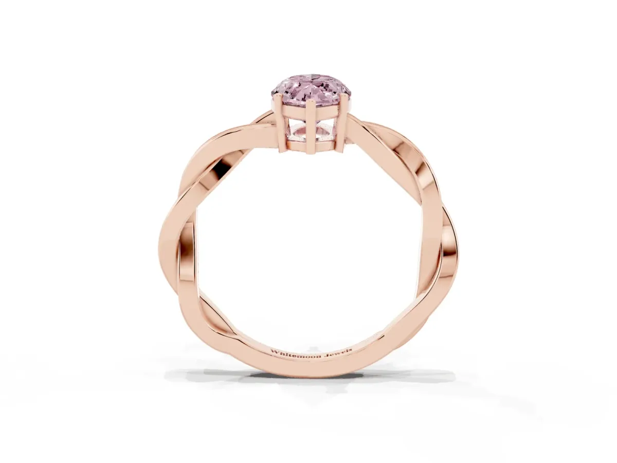 Fancy Pink Marquise Cut Solitaire Twisted Pave Diamond Ring with Four-Prong Setting Rose gold