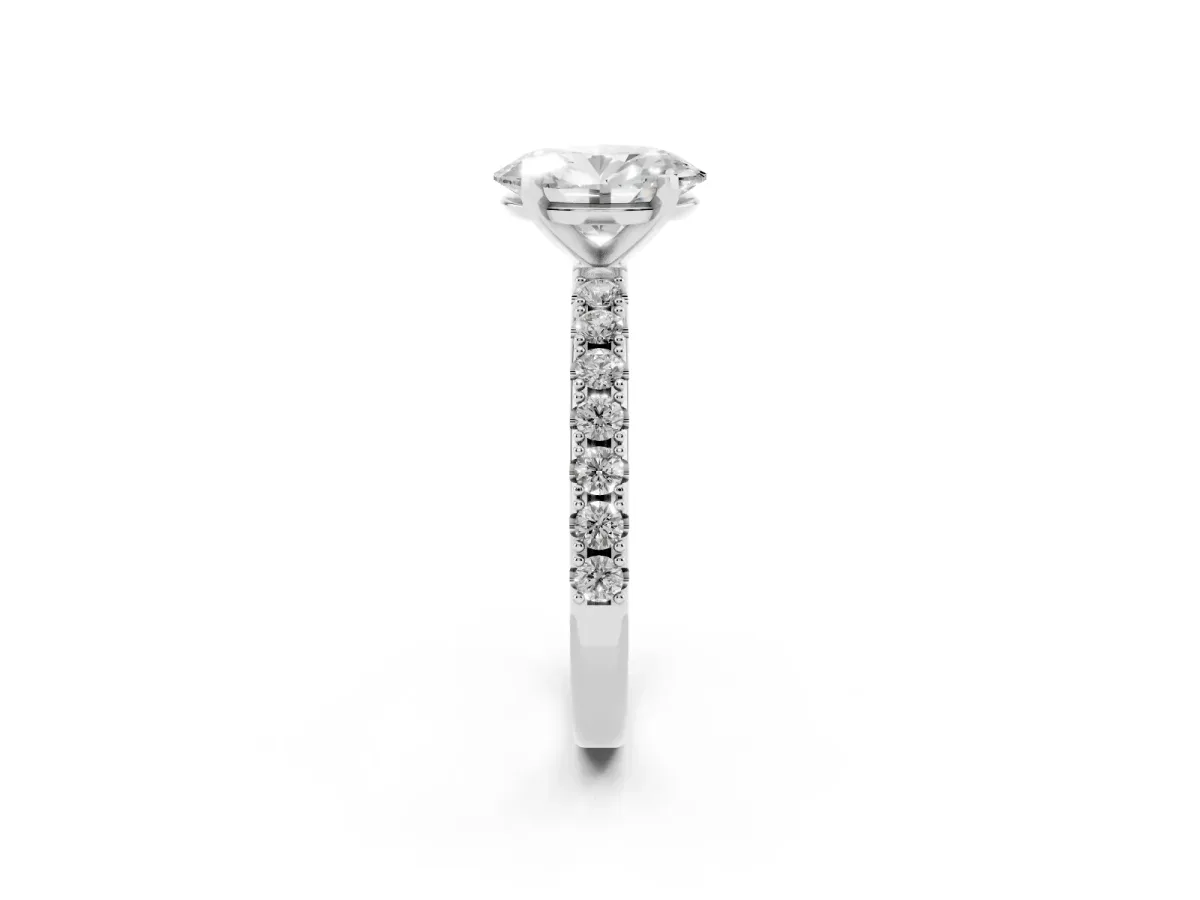 Oval Cut Diamond Solitaire Pavé Band with Four-Prong Setting Silver