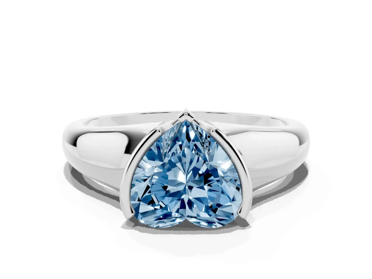 Fancy Blue Heart Cut Solitaire Tension Set Diamond Ring with Split Shank Band Silver