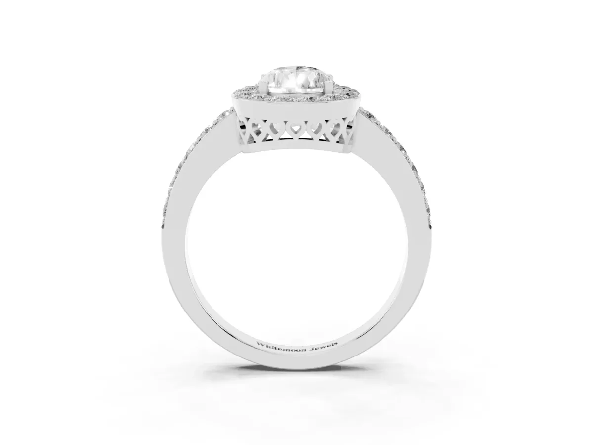 Pear Cut Halo Diamond Pavé Band Ring with Prong Setting Silver