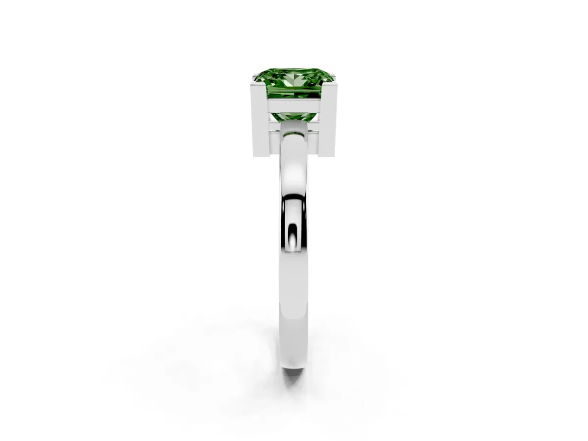 Fancy Green Princess Cut Cut Solitaire Ring with Four-Prong Setting and Classic Band Silver