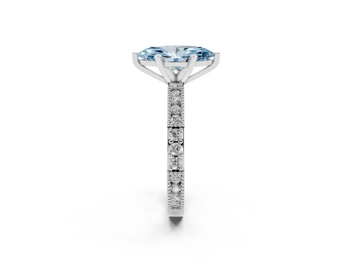 Fancy Blue Marquise Cut Solitaire with Pavé Band and Four-Prong Setting Silver