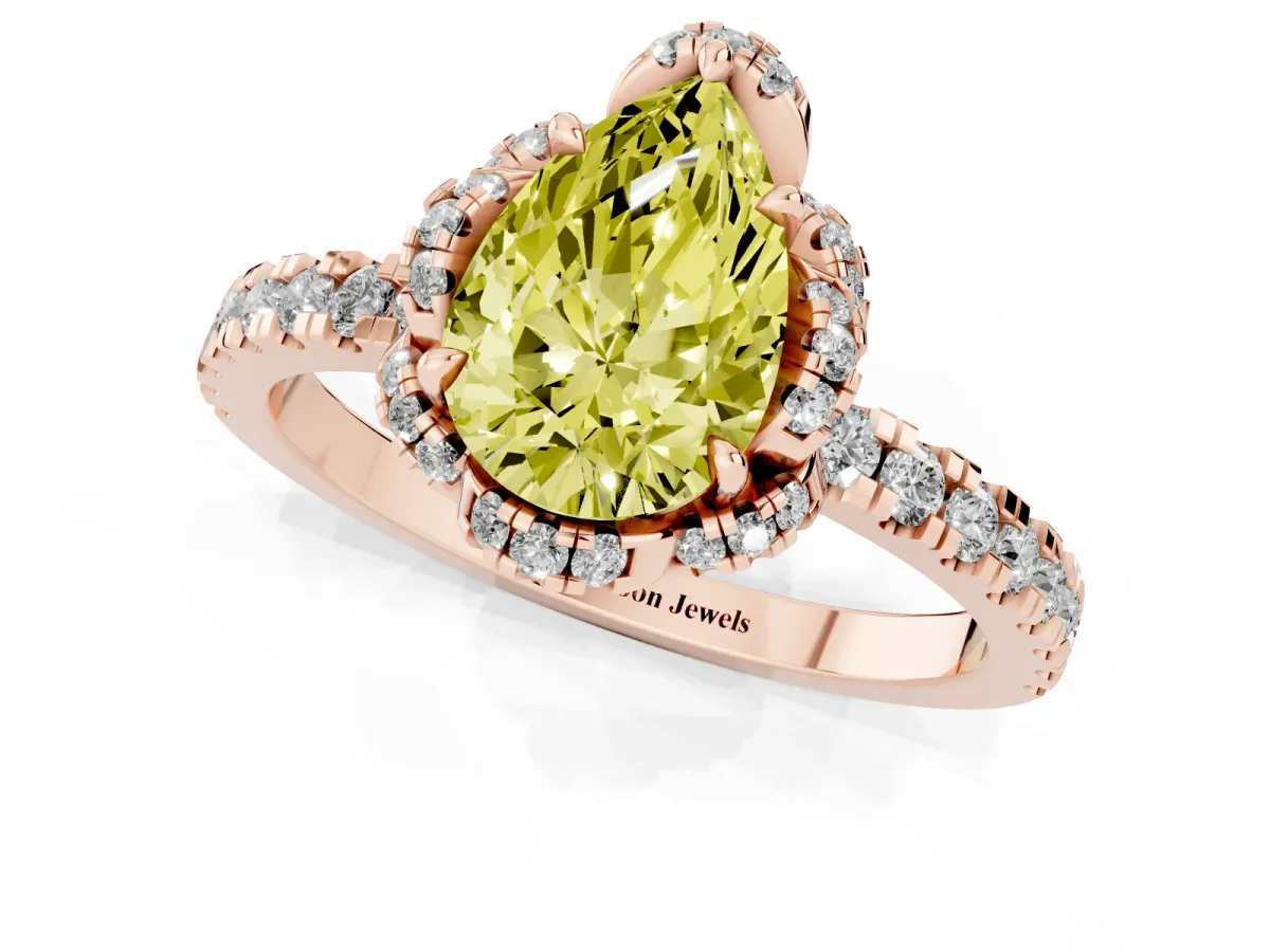 Fancy Yellow Pear Cut Diamond Halo Pave Band with Four-Prong Setting Rose gold