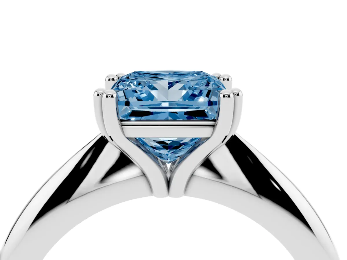 Fancy Blue Princess Cut Cut Solitaire Engagement Ring with Tapered Band and Four-Prong Setting Platinum