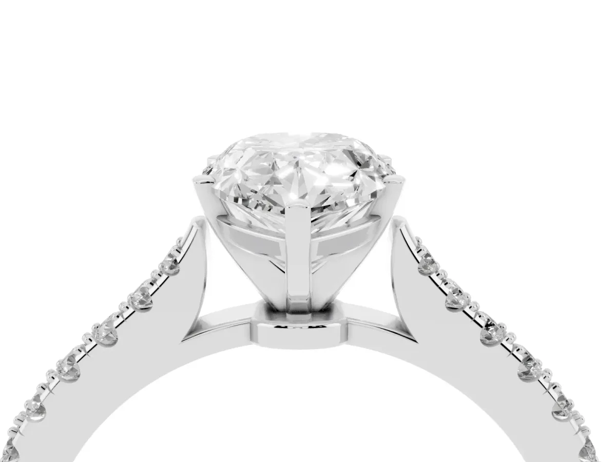Pear Cut Cut Solitaire Diamond Engagement Ring with Pave Band and Four-Prong Setting Platinum
