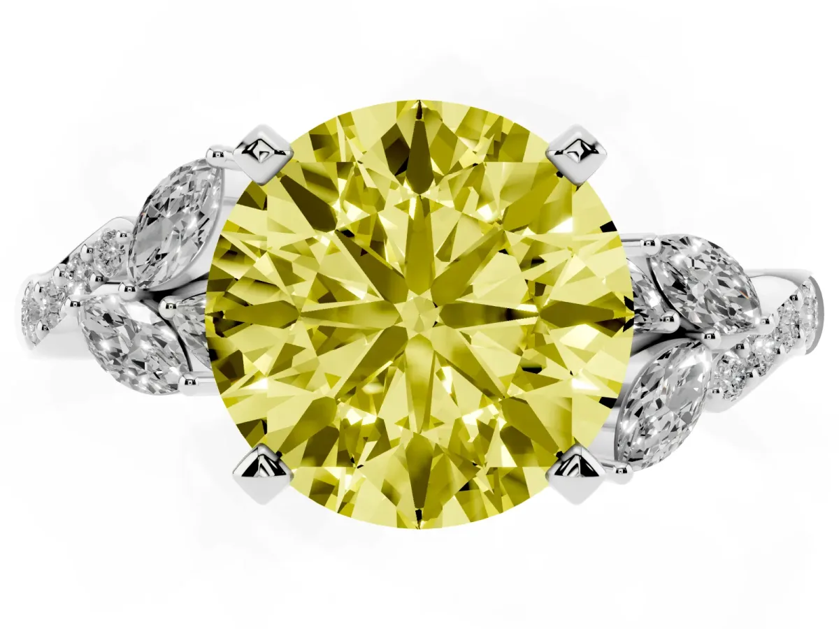 Fancy Yellow Round Cut Solitaire Marquise Twist Band with Six-Prong Setting Silver