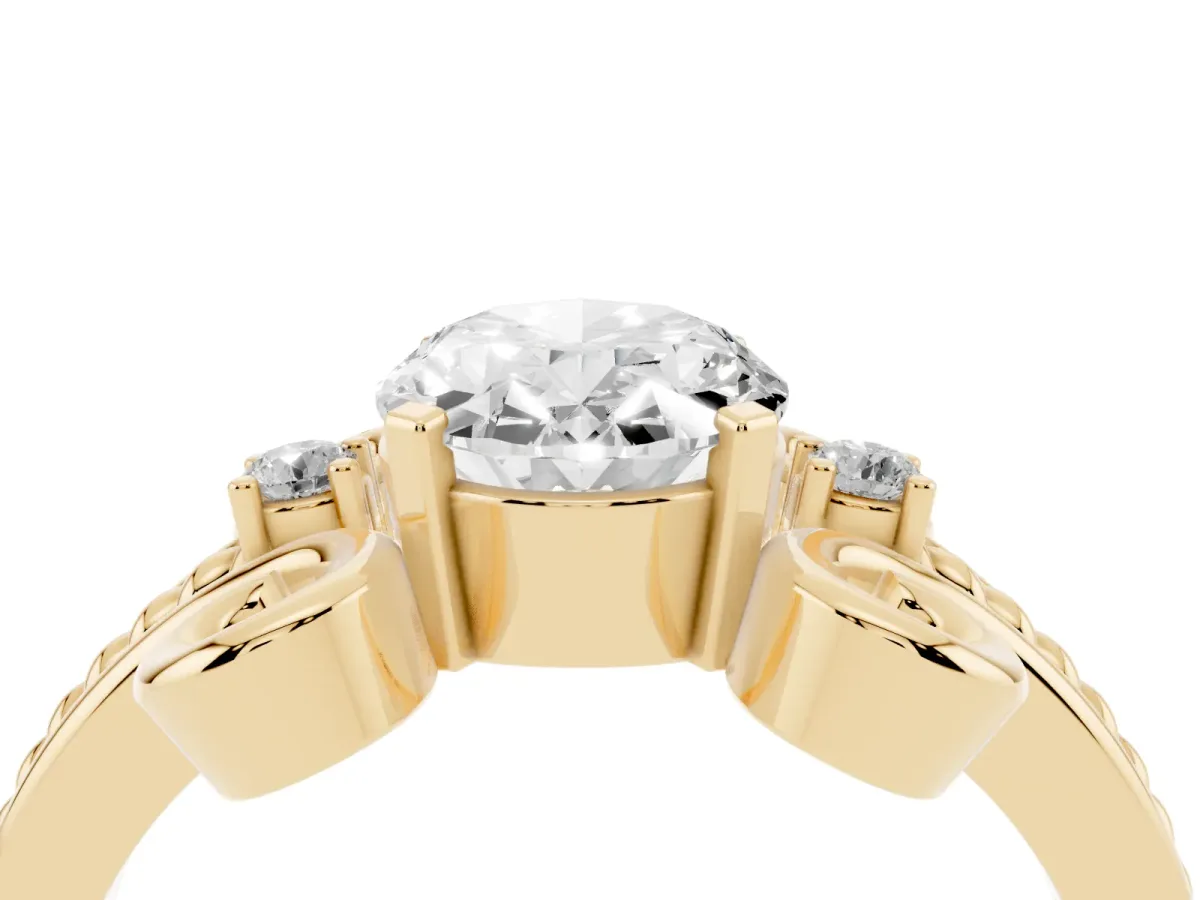 Oval Cut Solitaire Twisted Band Scroll Prong Ring Yellow gold